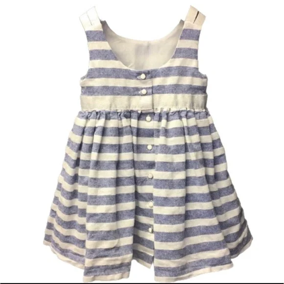 Tahari Dress Baby 2T Blue White‎ Silver Striped Sleeveless Bow Nautical Dress - Picture 3 of 8